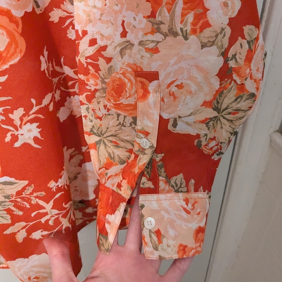 Sezane "Max" Button Down Shirt in Red Floral Size 48 - Picture 6 of 7